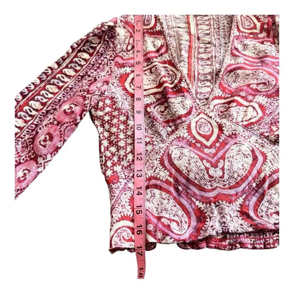 Free People Boho Cropped V-Neck Blouse Pink Print Boho Chic Printed Floral XS